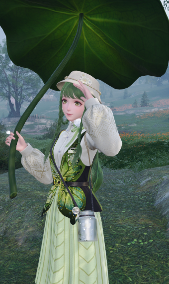 a hat and a leaf: double protection from the rain image