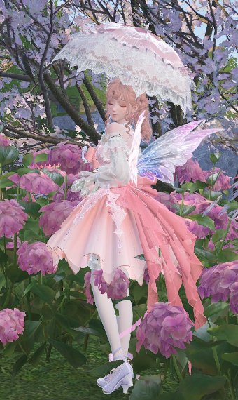 Pink fairy among a bouquet of flowers image