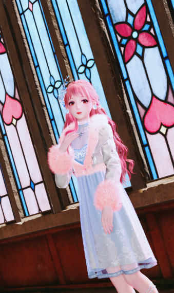 Lady by the stained glass image