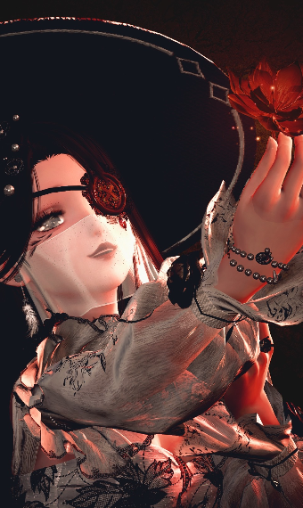 crimson lady in black'n'white image