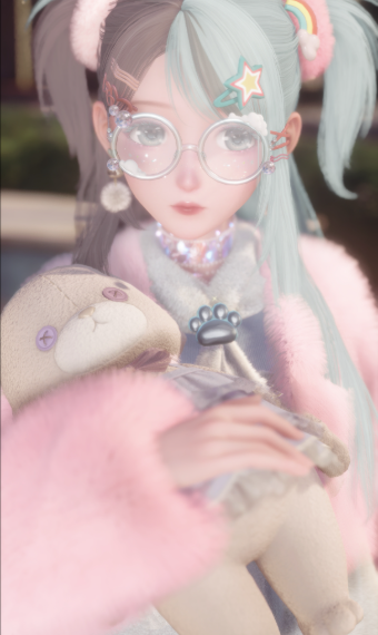 Blue and Pink Fluffy Plush Outfit image