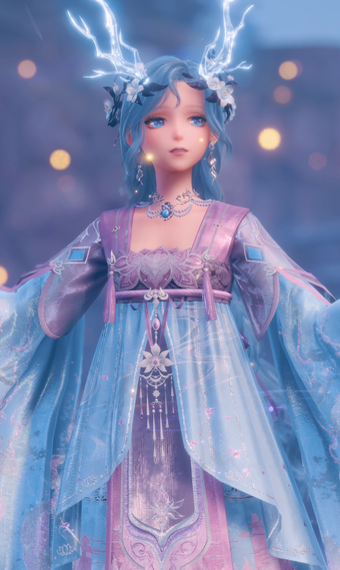 Blue Pink Short Flowy Dress Horn image