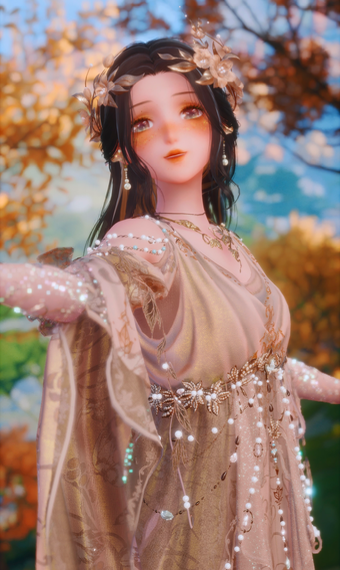 Beige Gold Flowy Dress Flowercrown image
