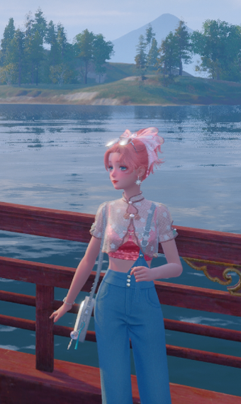 pink in overalls image