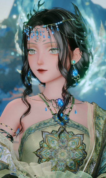 Green Blue Long Dress Sleeves image